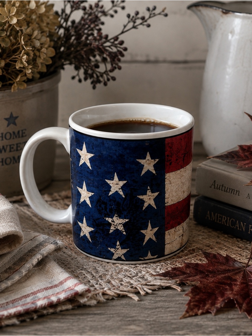 Coffee Mug Warren Kimble Colonial American Flag Sakura 1997 Patriotic Farmhouse